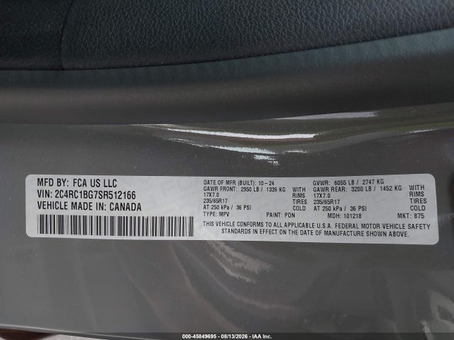 Продажа на аукционе авто 2025 Chrysler Pacifica Select, vin: 2C4RC1BG7SR512166, номер лота: 45849695
