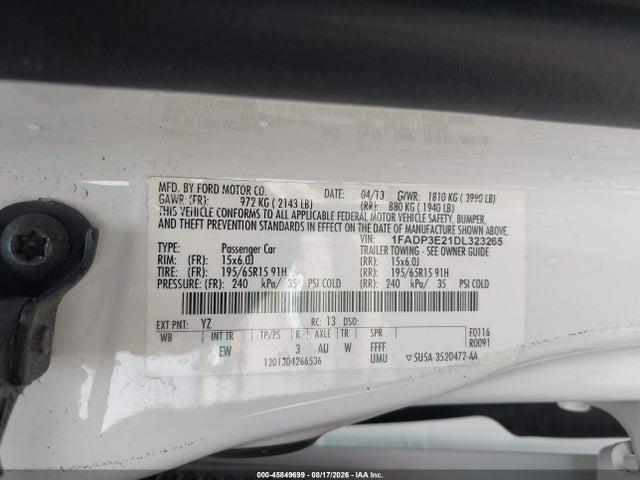 Aukcja sprzedaży 2013 Ford Focus S, vin: 1FADP3E21DL323265, numer aukcji: 45849699