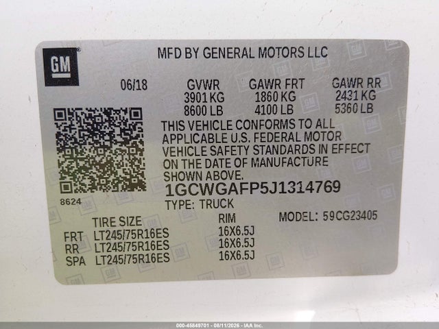 Chevrolet Express 2500 Work Van 2018 1GCWGAFP5J1314769 Image 9
