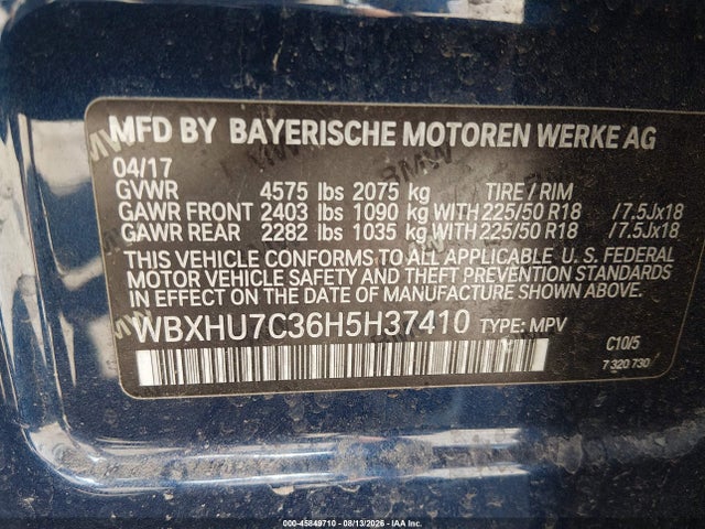 Aukcja sprzedaży 2017 Bmw X1 Sdrive28i, vin: WBXHU7C36H5H37410, numer aukcji: 45849710