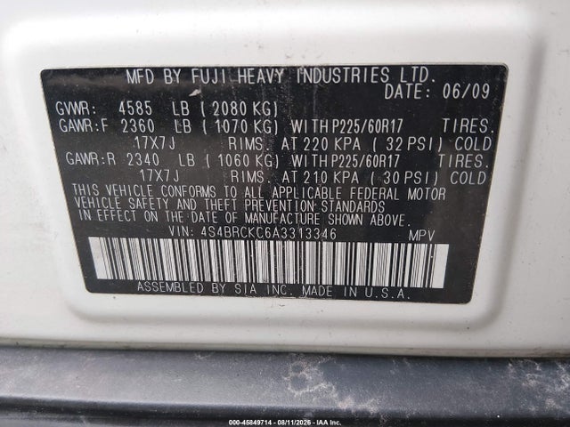 Продаж на аукціоні авто 2010 Subaru Outback 2.5i Limited, vin: 4S4BRCKC6A3313346, номер лоту: 45849714