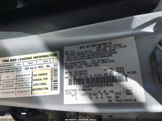 Продажа на аукционе авто 2014 Ford Fusion Titanium, vin: 3FA6P0K99ER359846, номер лота: 45849727