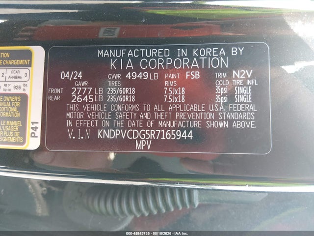 45849735 :رقم المزاد ، KNDPVCDG5R7165944 vin ، 2024 Kia Sportage Hybrid Ex مزاد بيع