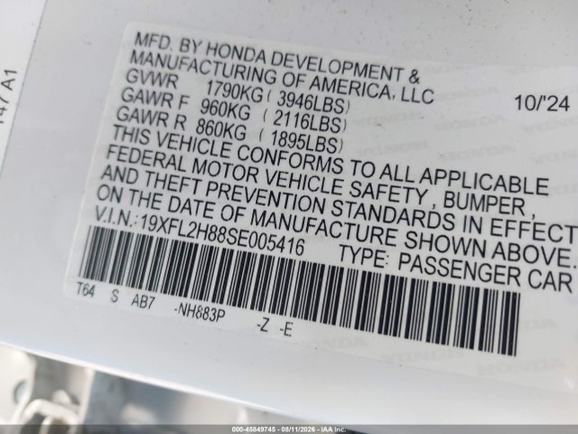 19XFL2H88SE005416 Honda Civic Sedan Sport