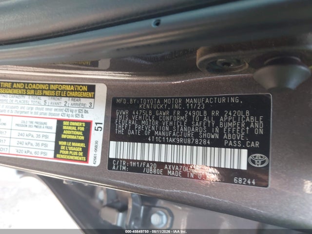 45849750 :رقم المزاد ، 4T1C11AK9RU878284 vin ، 2024 Toyota Camry Le مزاد بيع