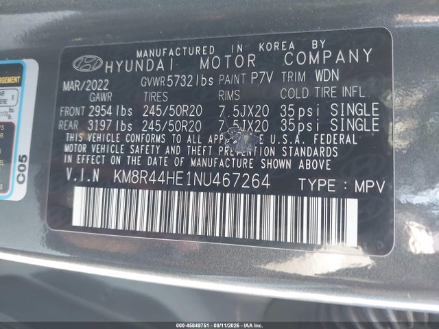 Aukcja sprzedaży 2022 Hyundai Palisade Sel, vin: KM8R44HE1NU467264, numer aukcji: 45849751