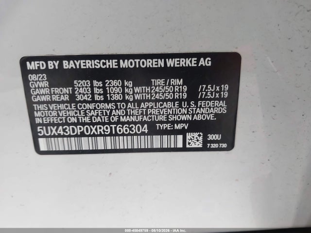 Aukcja sprzedaży 2024 Bmw X3 Sdrive30i, vin: 5UX43DP0XR9T66304, numer aukcji: 45849759