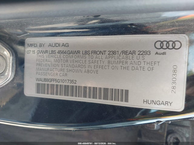 Aukcja sprzedaży 2016 Audi A3 2.0t Premium, vin: WAUB8GFF5G1017352, numer aukcji: 45849761