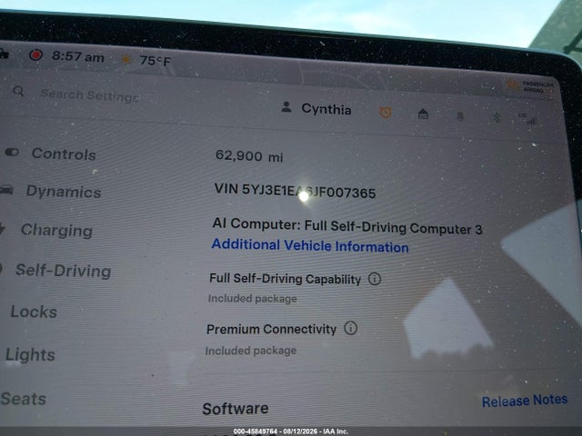 45849764 :رقم المزاد ، 5YJ3E1EA6JF007365 vin ، 2018 Tesla Model 3 Long Range/mid Range مزاد بيع