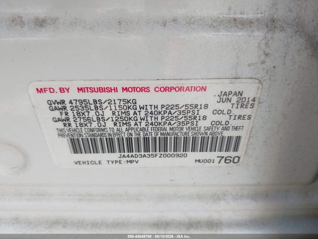 Продаж на аукціоні авто 2015 Mitsubishi Outlander Se, vin: JA4AD3A35FZ000920, номер лоту: 45849798