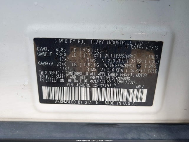 Продаж на аукціоні авто 2012 Subaru Outback 2.5i Limited, vin: 4S4BRCLCXC3249717, номер лоту: 45849809