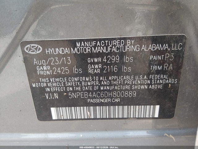 Продажа на аукционе авто 2013 Hyundai Sonata Gls, vin: 5NPEB4AC6DH800889, номер лота: 45849833