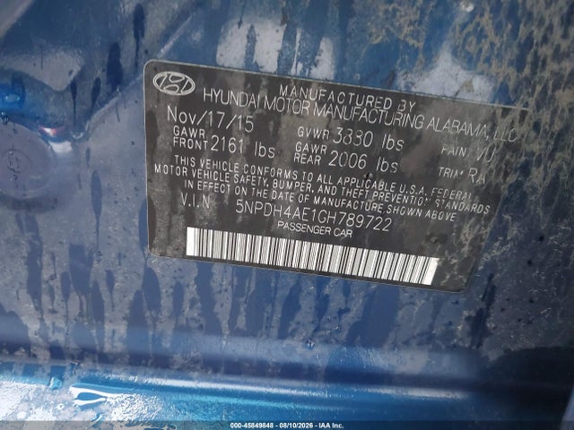 2016 Hyundai Elantra Se მანქანა იყიდება აუქციონზე, vin: 5NPDH4AE1GH789722, აუქციონის ნომერი: 45849848