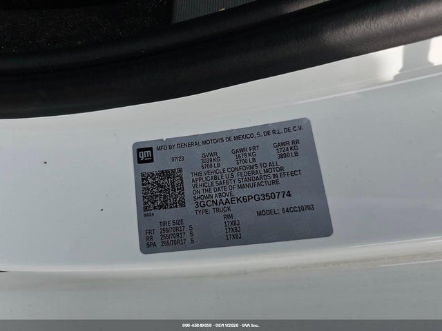 Продажа на аукционе авто 2023 Chevrolet Silverado 1500 2wd  Standard Bed Wt, vin: 3GCNAAEK6PG350774, номер лота: 45849858