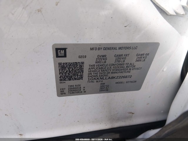 Aukcja sprzedaży 2019 Gmc Acadia Sle-2, vin: 1GKKNLLA8KZ226872, numer aukcji: 45849889