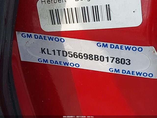 Aukcja sprzedaży 2008 Chevrolet Aveo Ls, vin: KL1TD56698B017803, numer aukcji: 45849911