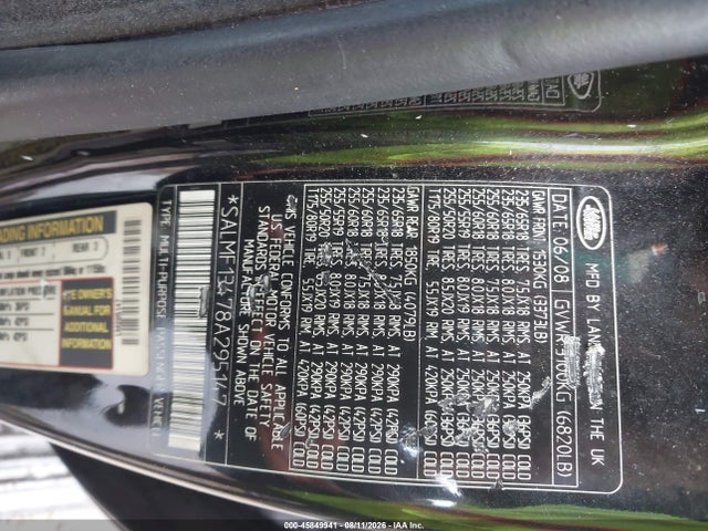 Продаж на аукціоні авто 2008 Land Rover Range Rover Supercharged, vin: SALMF13478A295147, номер лоту: 45849941