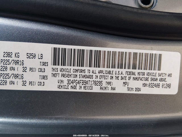 45849959 :رقم المزاد ، 3D4PG4FB9AT178295 vin ، 2010 Dodge Journey Se مزاد بيع
