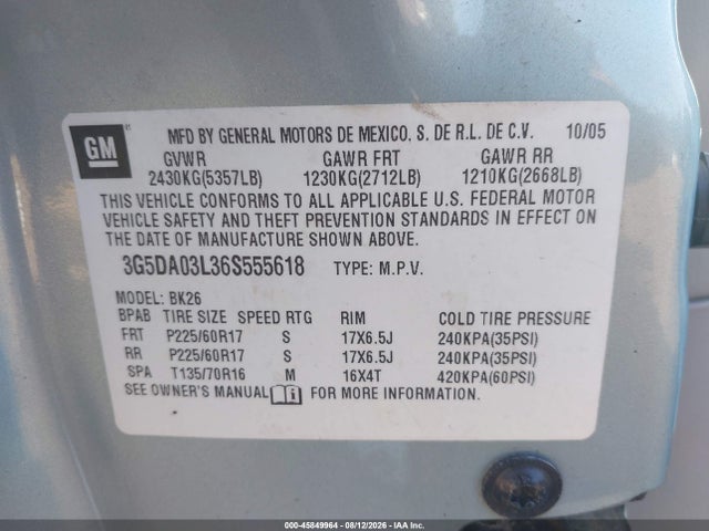 Продажа на аукционе авто 2006 Buick Rendezvous Cx, vin: 3G5DA03L36S555618, номер лота: 45849964