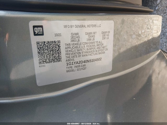 Продажа на аукционе авто 2022 Chevrolet Corvette Stingray Rwd  1lt, vin: 1G1YA2D40N5104502, номер лота: 45849967