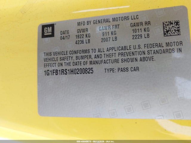 Продажа на аукционе авто 2017 Chevrolet Camaro 1lt, vin: 1G1FB1RS1H0200825, номер лота: 45849970