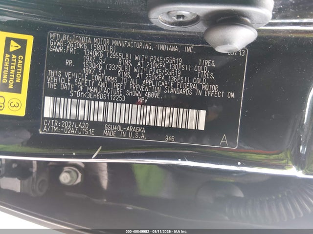Продаж на аукціоні авто 2013 Toyota Highlander Limited V6, vin: 5TDYK3EH6DS112253, номер лоту: 45849982