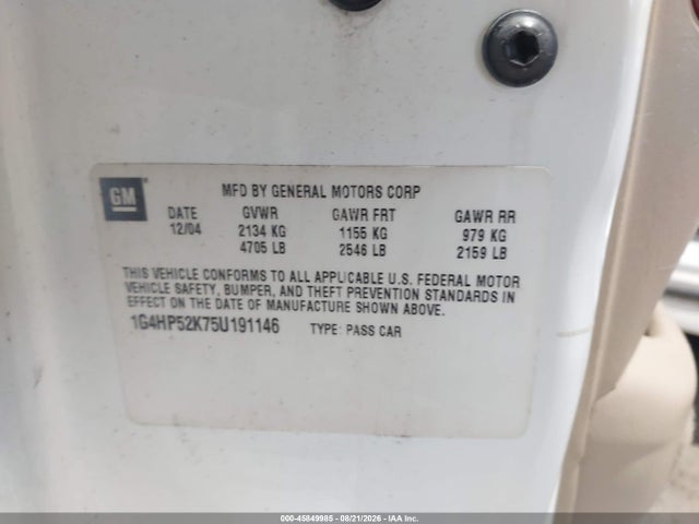 Продажа на аукционе авто 2005 Buick Lesabre Custom, vin: 1G4HP52K75U191146, номер лота: 45849985