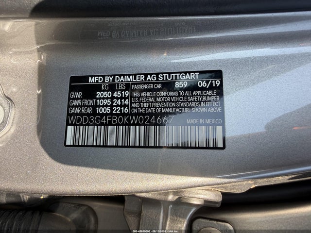 Продажа на аукционе авто 2019 Mercedes-benz A 220 4matic, vin: WDD3G4FB0KW024667, номер лота: 45850000