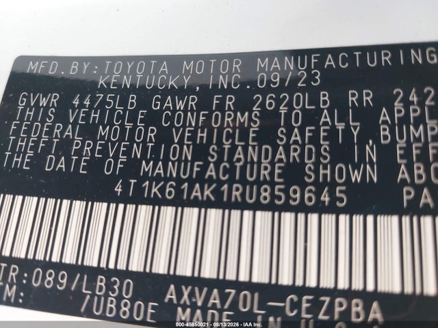Toyota CAMRY XSE 2024 4T1K61AK1RU859645 Image 9