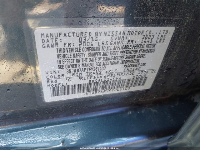 3N1AB7AP7FY261100 Nissan Sentra Fe+ S/s/sl/sr/sv