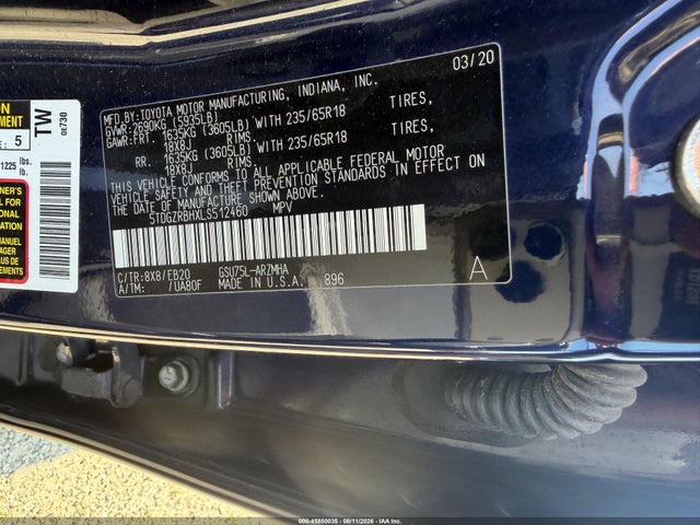 Продаж на аукціоні авто 2020 Toyota Highlander Xle, vin: 5TDGZRBHXLS512460, номер лоту: 45850035
