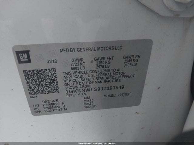 Продажа на аукционе авто 2018 Gmc Acadia Slt-2, vin: 1GKKNWLS9JZ193549, номер лота: 45850047
