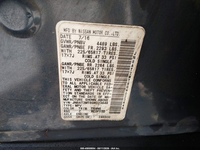 JN8AT2MT8GW023646 Nissan ROGUE S