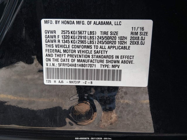 2017 Acura Mdx Advance Package მანქანა იყიდება აუქციონზე, vin: 5FRYD4H81HB017071, აუქციონის ნომერი: 45850076
