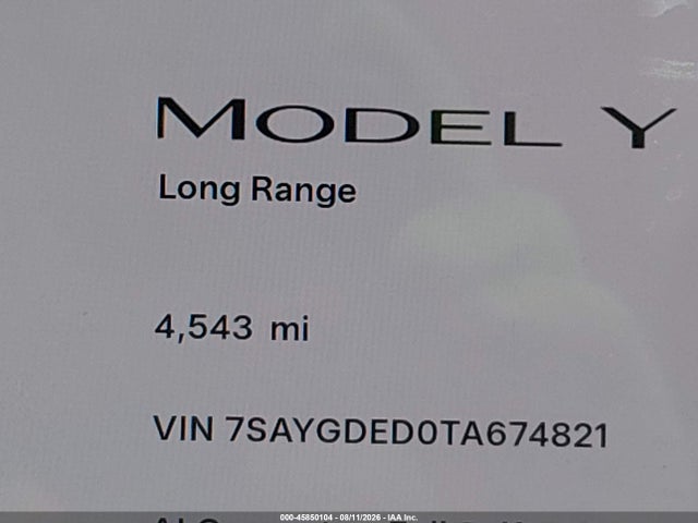 Продаж на аукціоні авто 2026 Tesla Model Y Premium Rear-wheel Drive/rear-wheel Drive, vin: 7SAYGDED0TA674821, номер лоту: 45850104