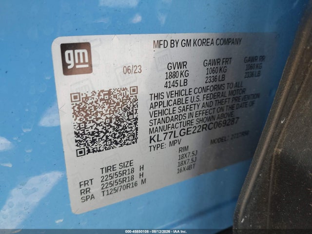 45850108 :رقم المزاد ، KL77LGE22RC069287 vin ، 2024 Chevrolet Trax Fwd 1rs مزاد بيع