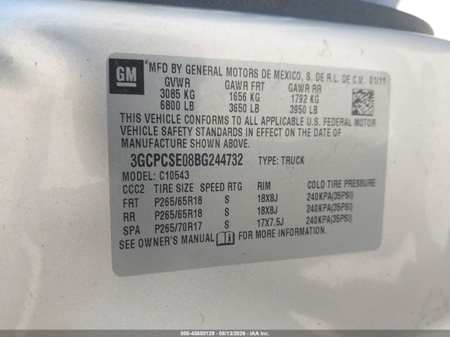 Aukcja sprzedaży 2011 Chevrolet Silverado 1500 Lt, vin: 3GCPCSE08BG244732, numer aukcji: 45850129