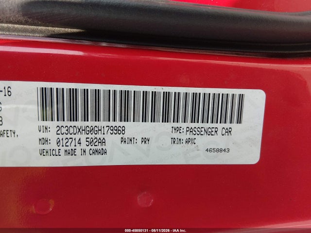 Продажа на аукционе авто 2016 Dodge Charger Sxt, vin: 2C3CDXHG0GH179968, номер лота: 45850131