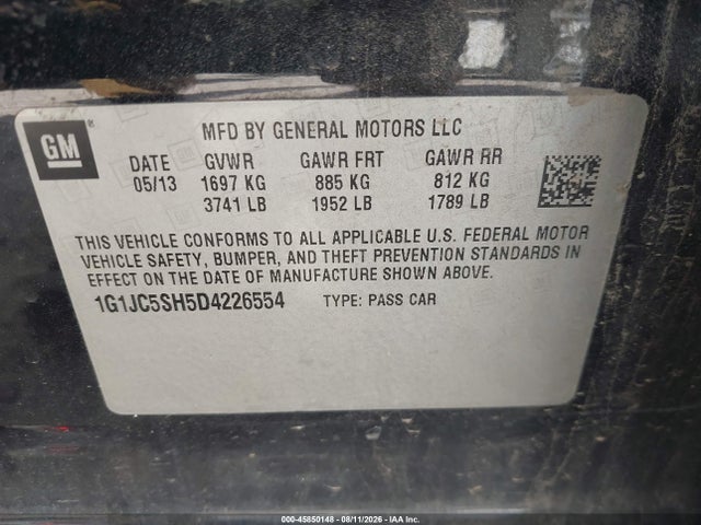 Продаж на аукціоні авто 2013 Chevrolet Sonic Lt Auto, vin: 1G1JC5SH5D4226554, номер лоту: 45850148