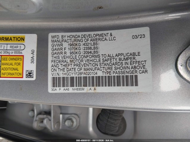 Honda ACCORD LX 2023 1HGCY1F28PA020104 Image 9