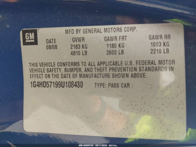 Aukcja sprzedaży 2009 Buick Lucerne Cxl-3, vin: 1G4HD57199U108430, numer aukcji: 45850154