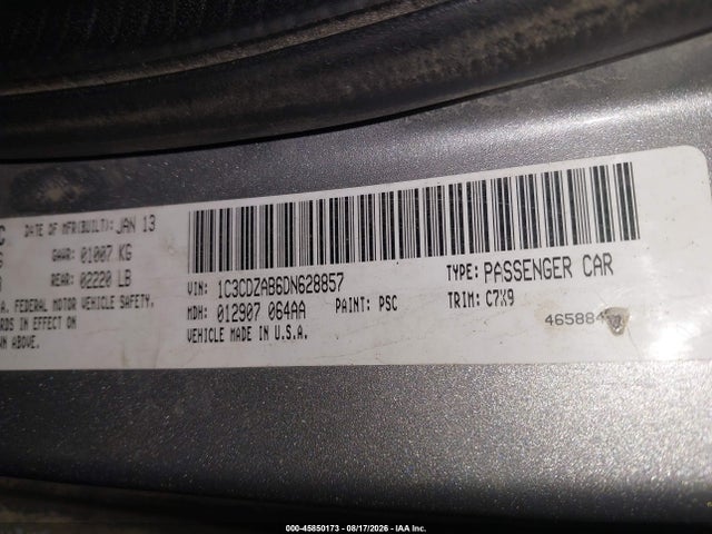 2013 Dodge Avenger Se მანქანა იყიდება აუქციონზე, vin: 1C3CDZAB6DN628857, აუქციონის ნომერი: 45850173