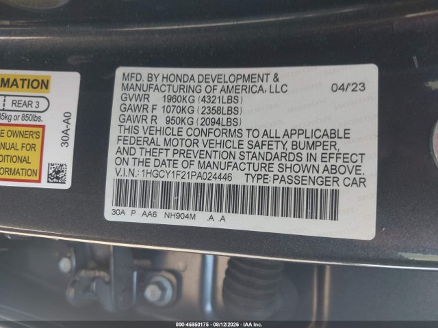 Honda ACCORD LX 2023 1HGCY1F21PA024446 Image 9