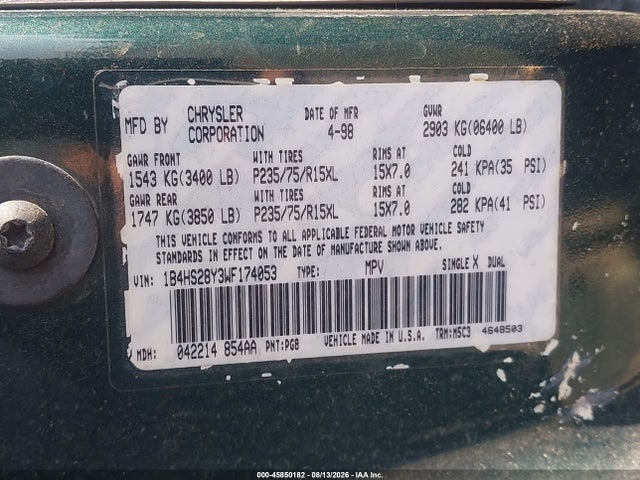 Aukcja sprzedaży 1998 Dodge Durango Slt, vin: 1B4HS28Y3WF174053, numer aukcji: 45850182