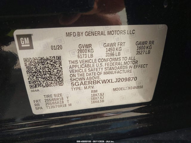 Продаж на аукціоні авто 2020 Buick Enclave Fwd Essence, vin: 5GAERBKWXLJ209870, номер лоту: 45850188