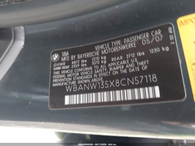 Продажа на аукционе авто 2008 Bmw 535i, vin: WBANW135X8CN57118, номер лота: 45850265