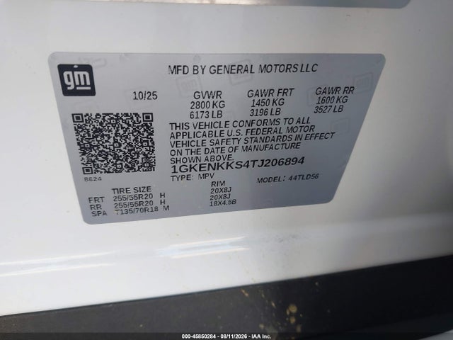 45850284 :رقم المزاد ، 1GKENKKS4TJ206894 vin ، 2026 Gmc Acadia Elevation Fwd مزاد بيع