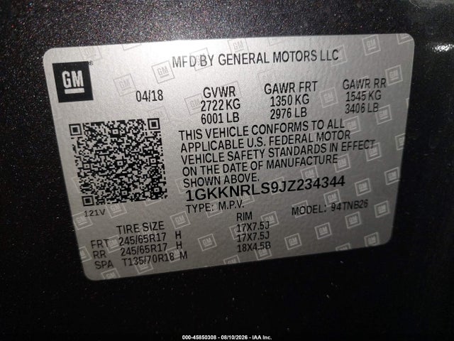 GMC Acadia Sle-1 2018 1GKKNRLS9JZ234344 Image 9