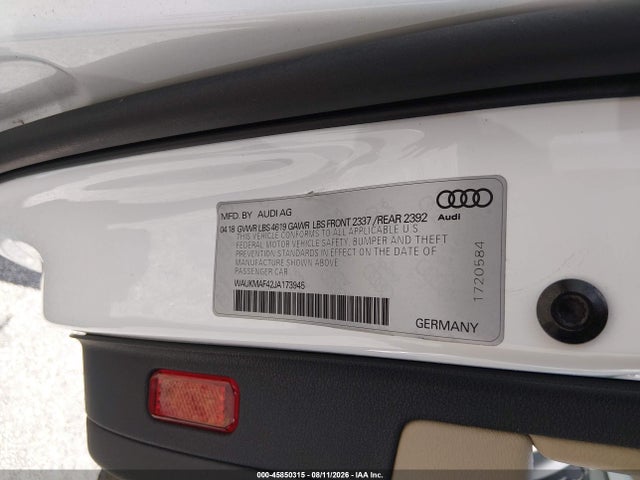 2018 Audi A4 2.0t Tech Ultra Premium/2.0t Ultra Premium მანქანა იყიდება აუქციონზე, vin: WAUKMAF42JA173945, აუქციონის ნომერი: 45850315