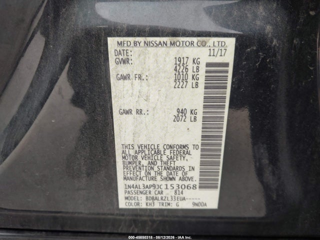 Aukcja sprzedaży 2018 Nissan Altima 2.5 Sl, vin: 1N4AL3AP9JC153068, numer aukcji: 45850318